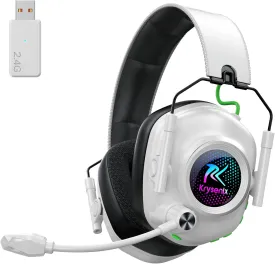Wireless Gaming Headset with Noise Canceling Microphone for PC, PS5, PS4, Switch, Mac, 2.4 GHz Wireless & Bluetooth 5.4 Gaming Headphones, Cool RGB Lighting, 40Hr Battery, 50mm Drivers-White