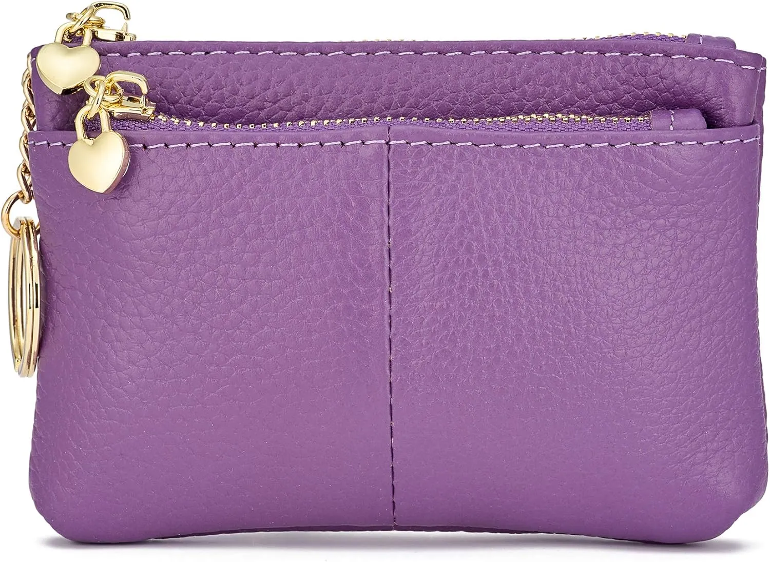 ZOOEASS Women Genuine Leather Zip Mini Coin Purse With Key Ring Triple Zipper Card Holder Wallet