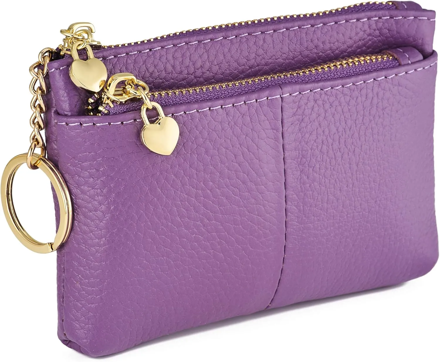 ZOOEASS Women Genuine Leather Zip Mini Coin Purse With Key Ring Triple Zipper Card Holder Wallet