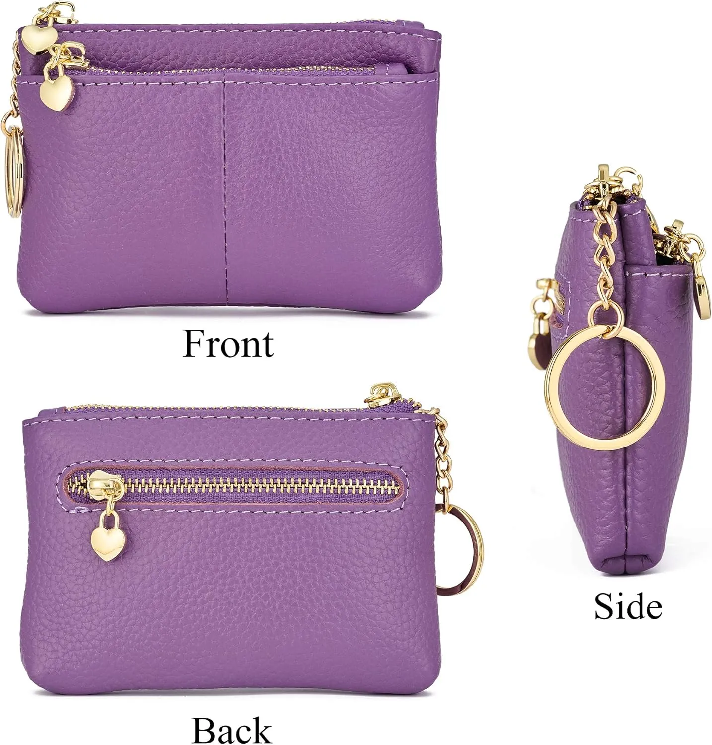 ZOOEASS Women Genuine Leather Zip Mini Coin Purse With Key Ring Triple Zipper Card Holder Wallet