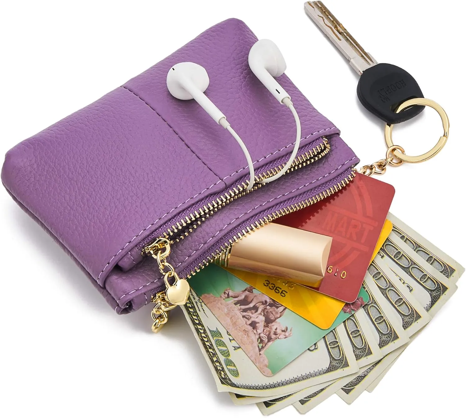 ZOOEASS Women Genuine Leather Zip Mini Coin Purse With Key Ring Triple Zipper Card Holder Wallet