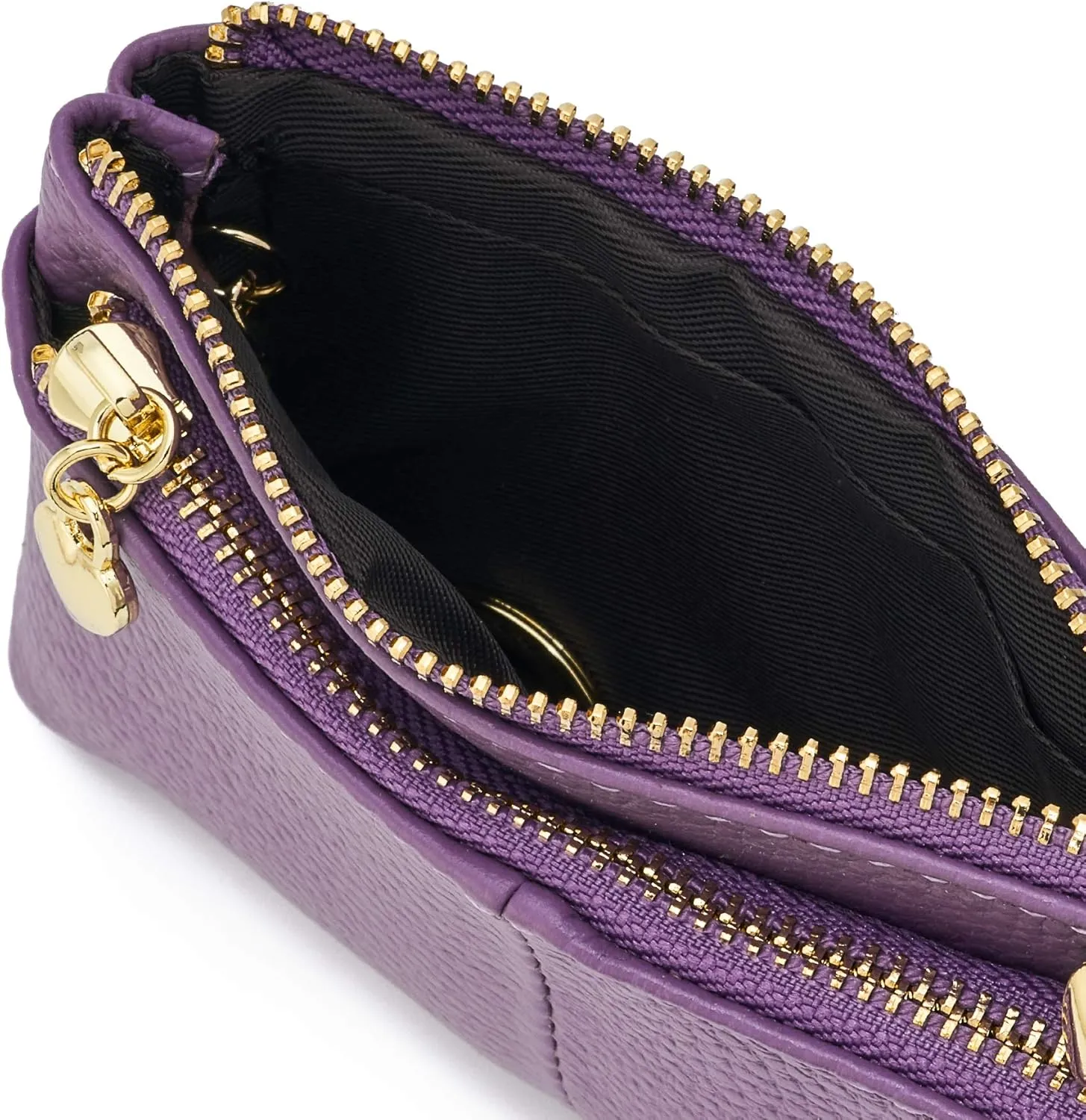ZOOEASS Women Genuine Leather Zip Mini Coin Purse With Key Ring Triple Zipper Card Holder Wallet